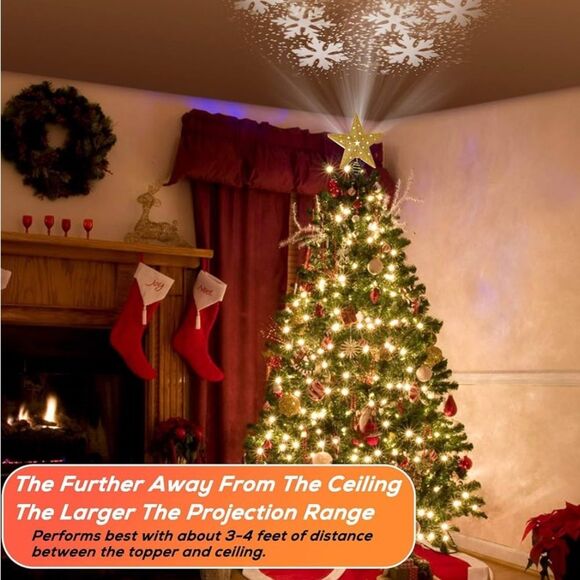 POW LED Snowflake Projector Star Christmas Tree Topper, 11.3'' Golden Glittered - Picture 3 of 5